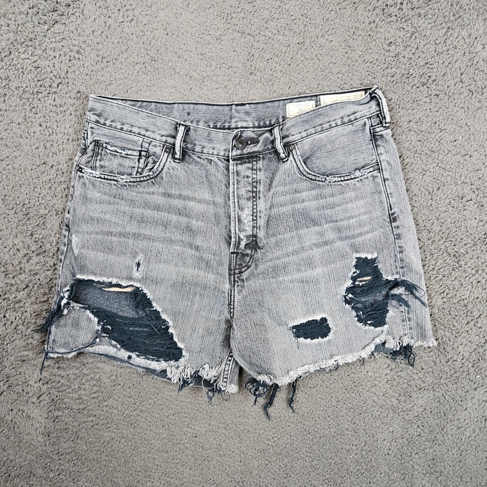AllSaints Carson Boyfit Shorts Gray Distressed‎ Denim Cut Off Womens Size 31